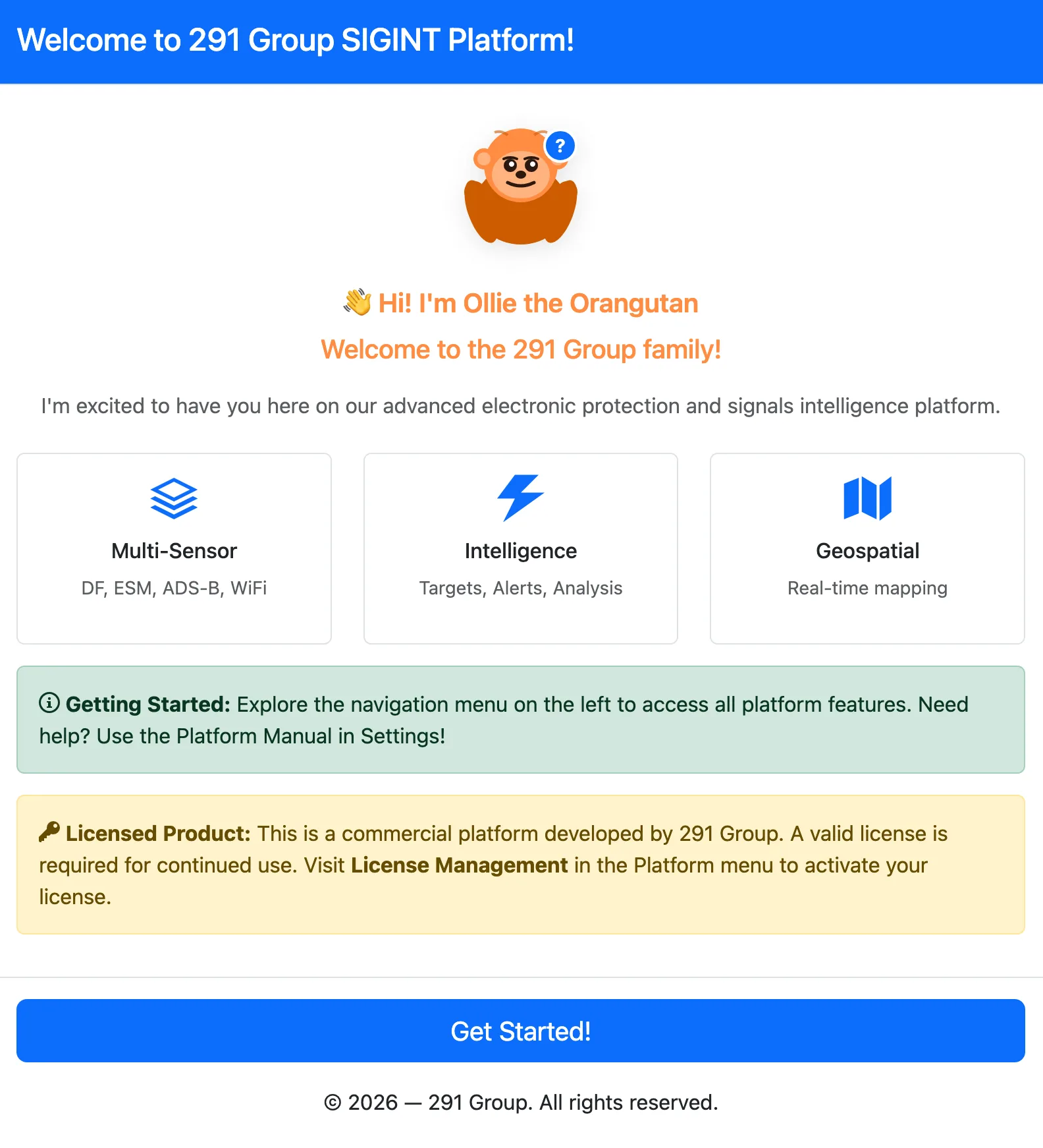 EP Platform - Welcome Screen featuring Ollie the Orangutan