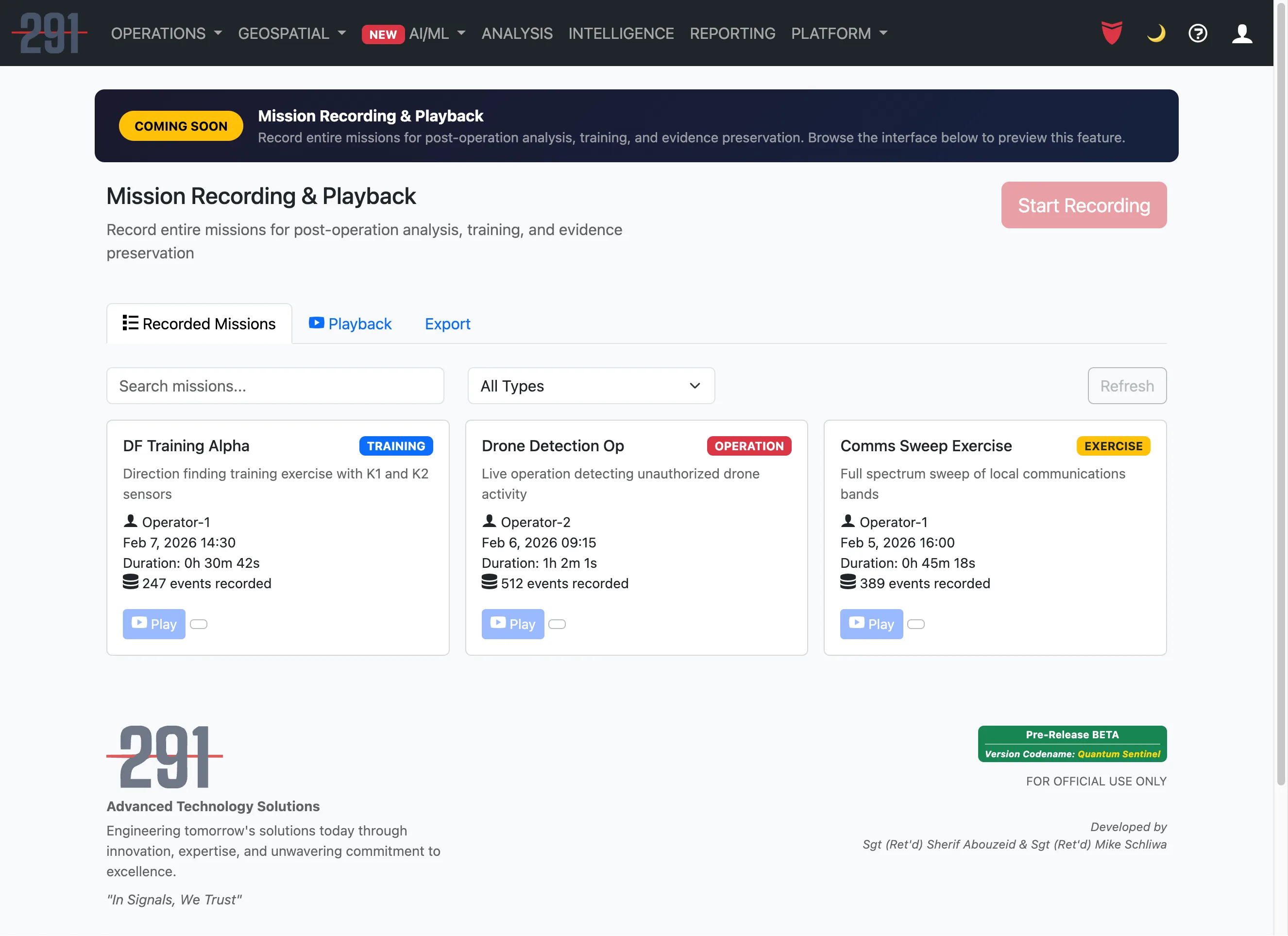 EP Platform - Mission Recording & Playback